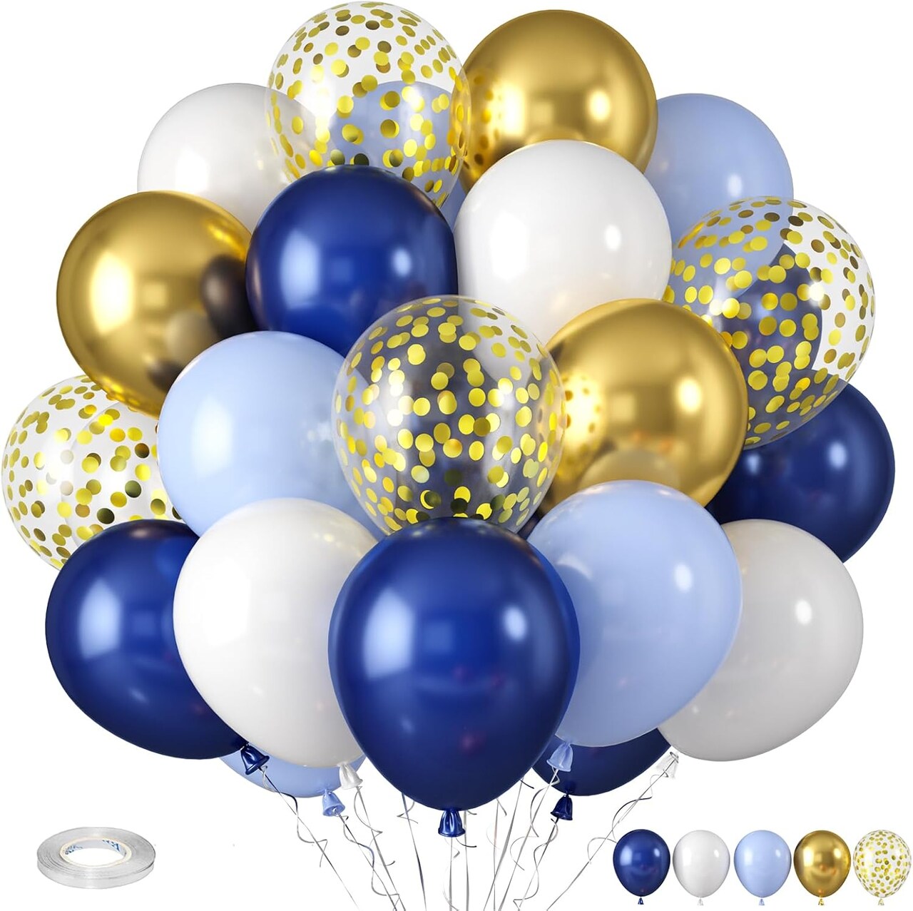 Royal Blue and Gold Balloons, Blue and White Gold Balloons, Macaron Blue Navy Blue Gold Confetti Latex Balloon